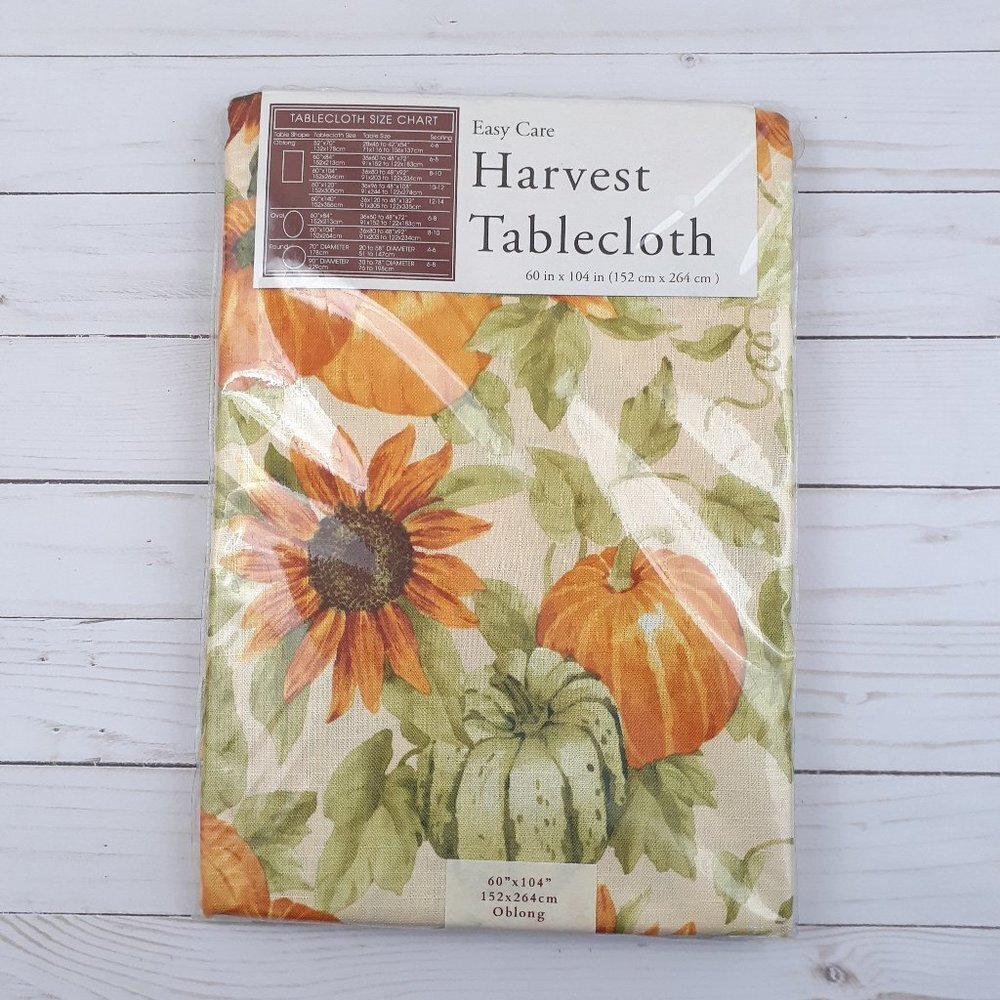 Fabric Tablecloth Fall Harvest Pumpkins Sunflowers 60x104